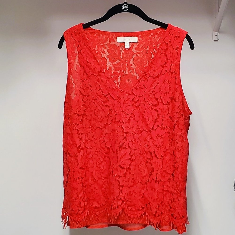 Adiva Sleeveless Red Lace Top